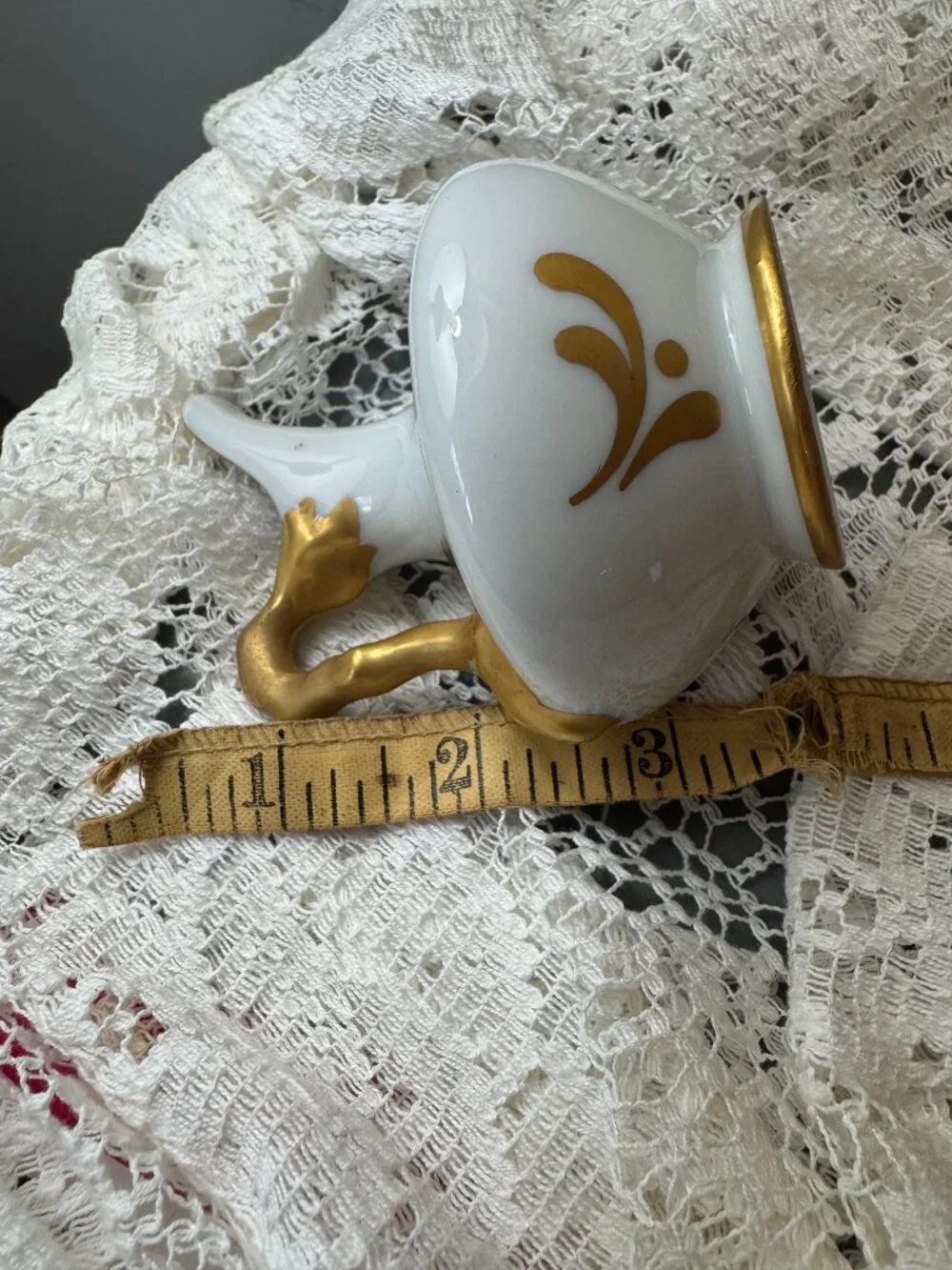 Vintage Limoges France Hand Painted 4” Porcelain Floral Ewer Pitcher Gold Gilt